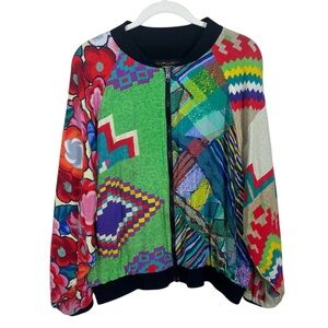 Vintage Jams World Abstract Floral Bomber Jacket Free Size Hawaii 80s 90s